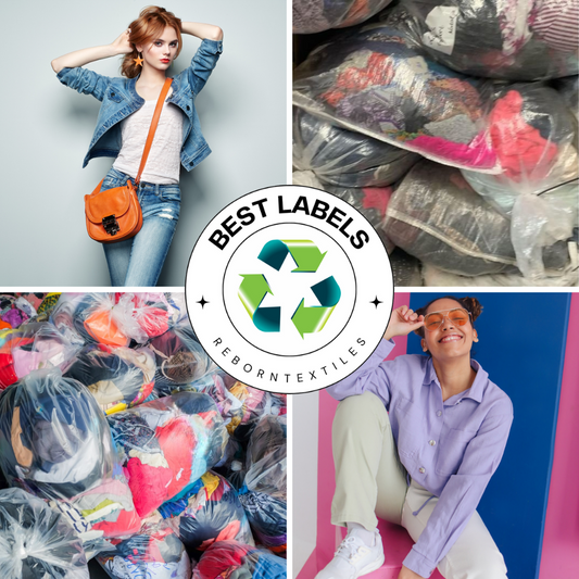 A collage showing various second-hand women's clothing items and the Best Labels logo, indicating a mix of branded and non-branded apparel.