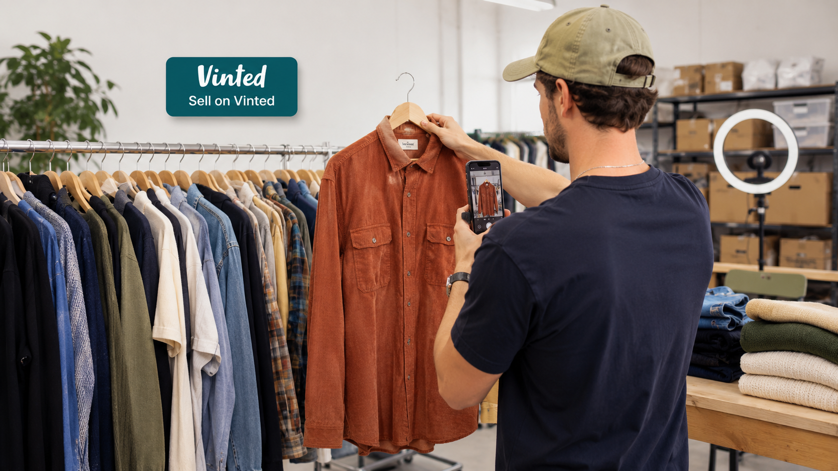 Clothing photography in studio workspace